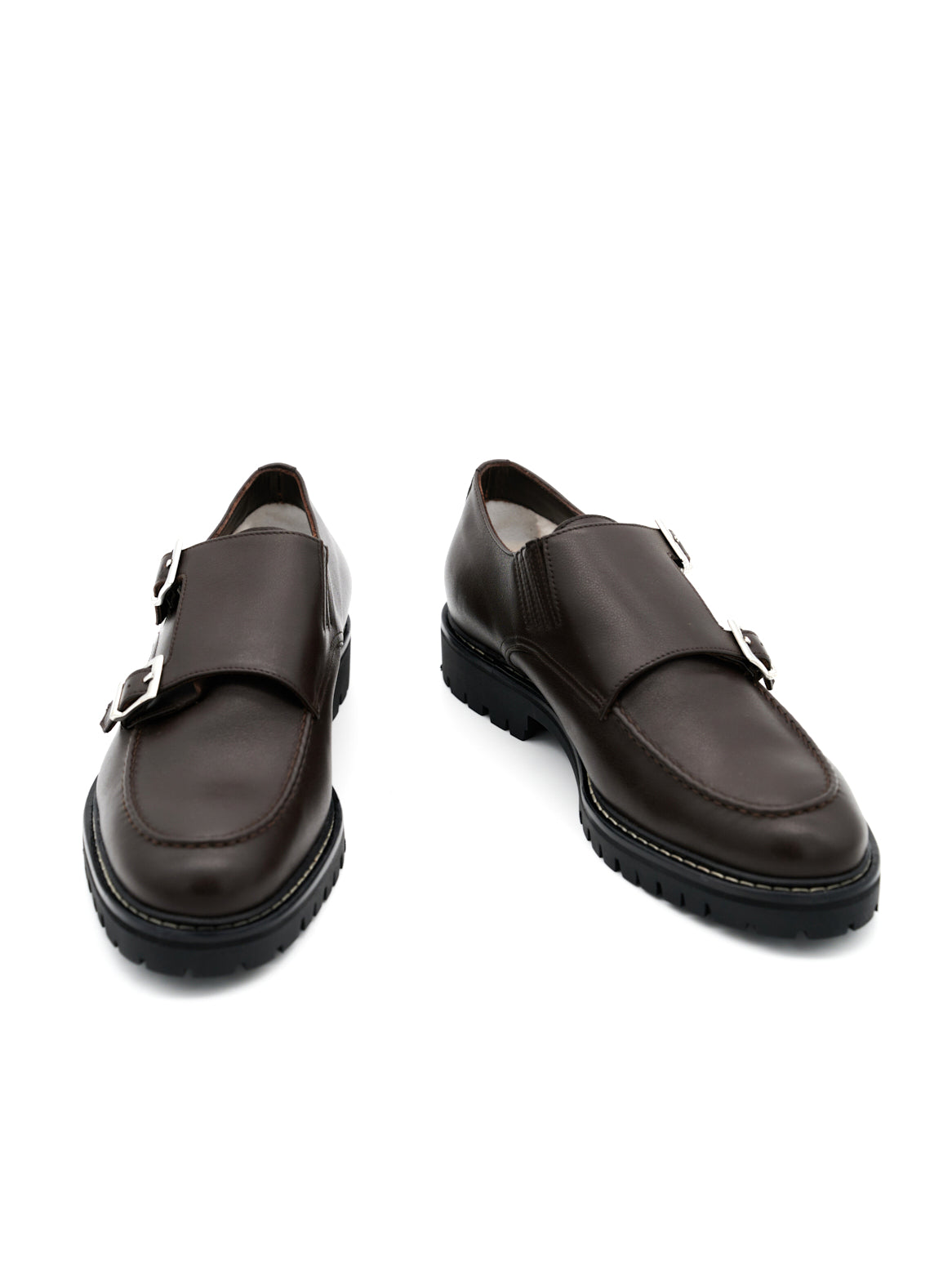 Herren-Doppelmonk aus Leder – von schräg oben fotografiert