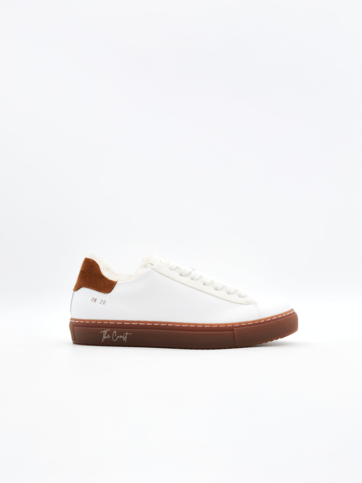 Karin Sneaker aus Ziegenvelours in Weiss mit Terra Akzent – Damenmodell
