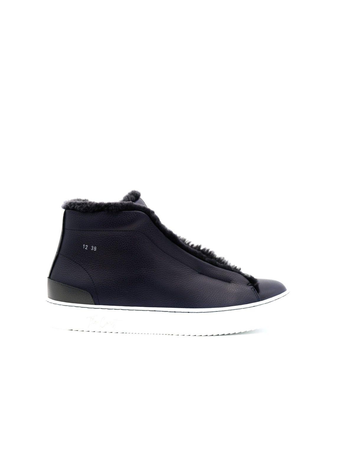 Elliot High-Top Sneaker in navyblauem Kalbsleder – Seitenansicht