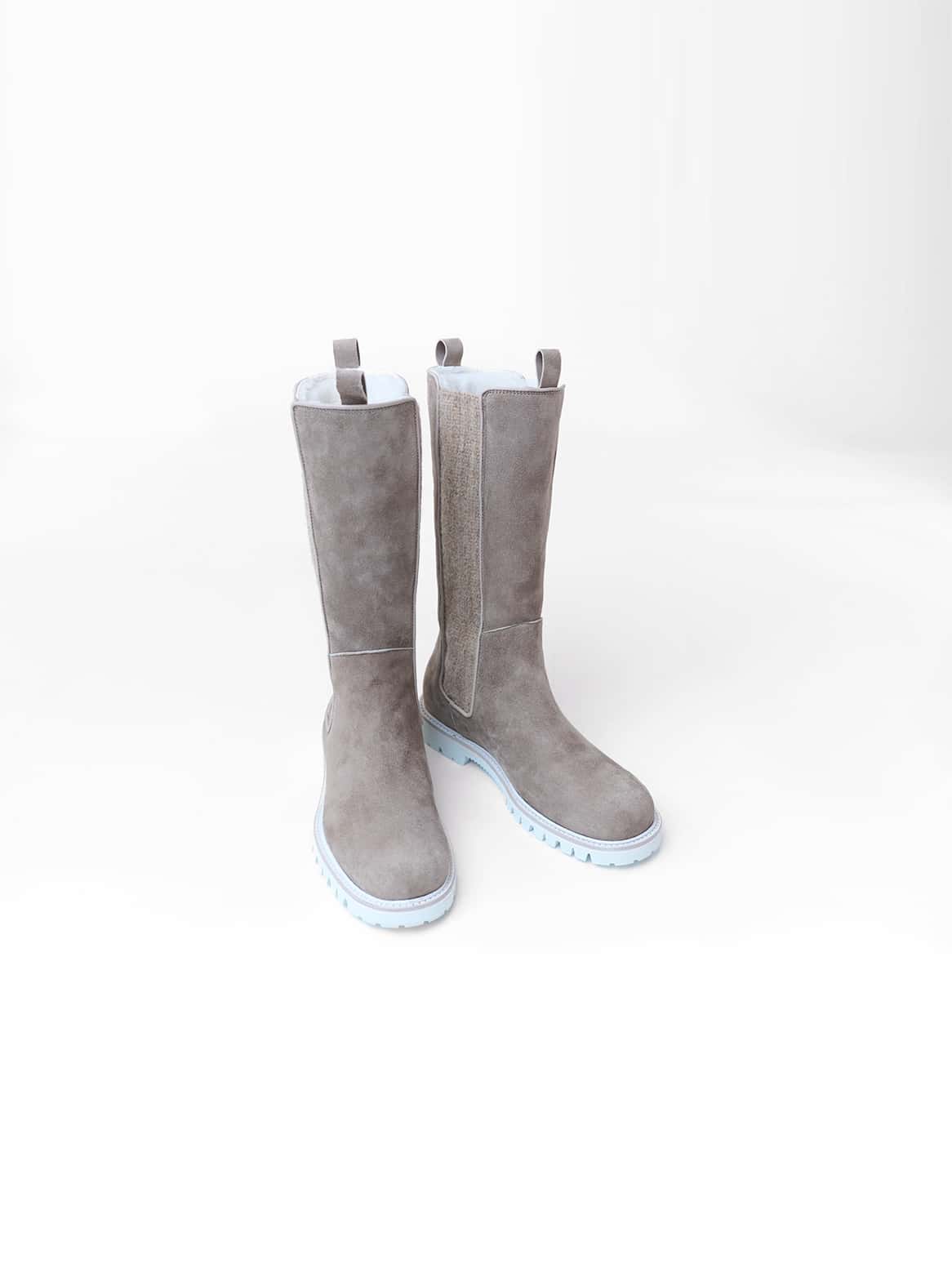 Cipriana Damen-Winterstiefel Taupe – Frontalansicht mit hohem Schaft