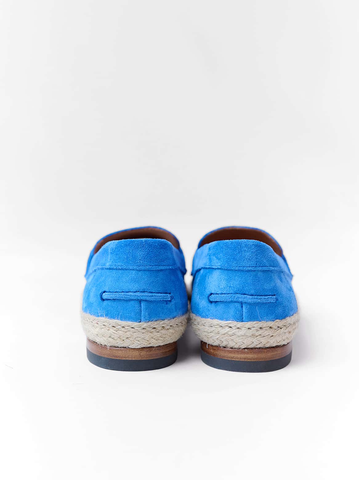 Rückansicht der blauen Capri Espadrilles mit Lederdetails
