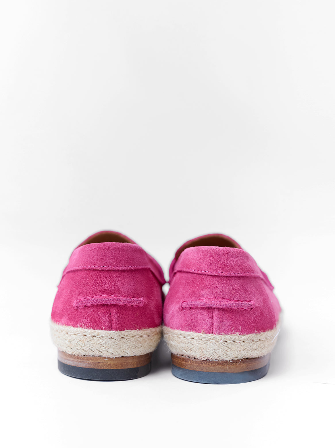 Sofia Espadrilles – Rückseite mit Bastsohle und Ledernaht in Pink