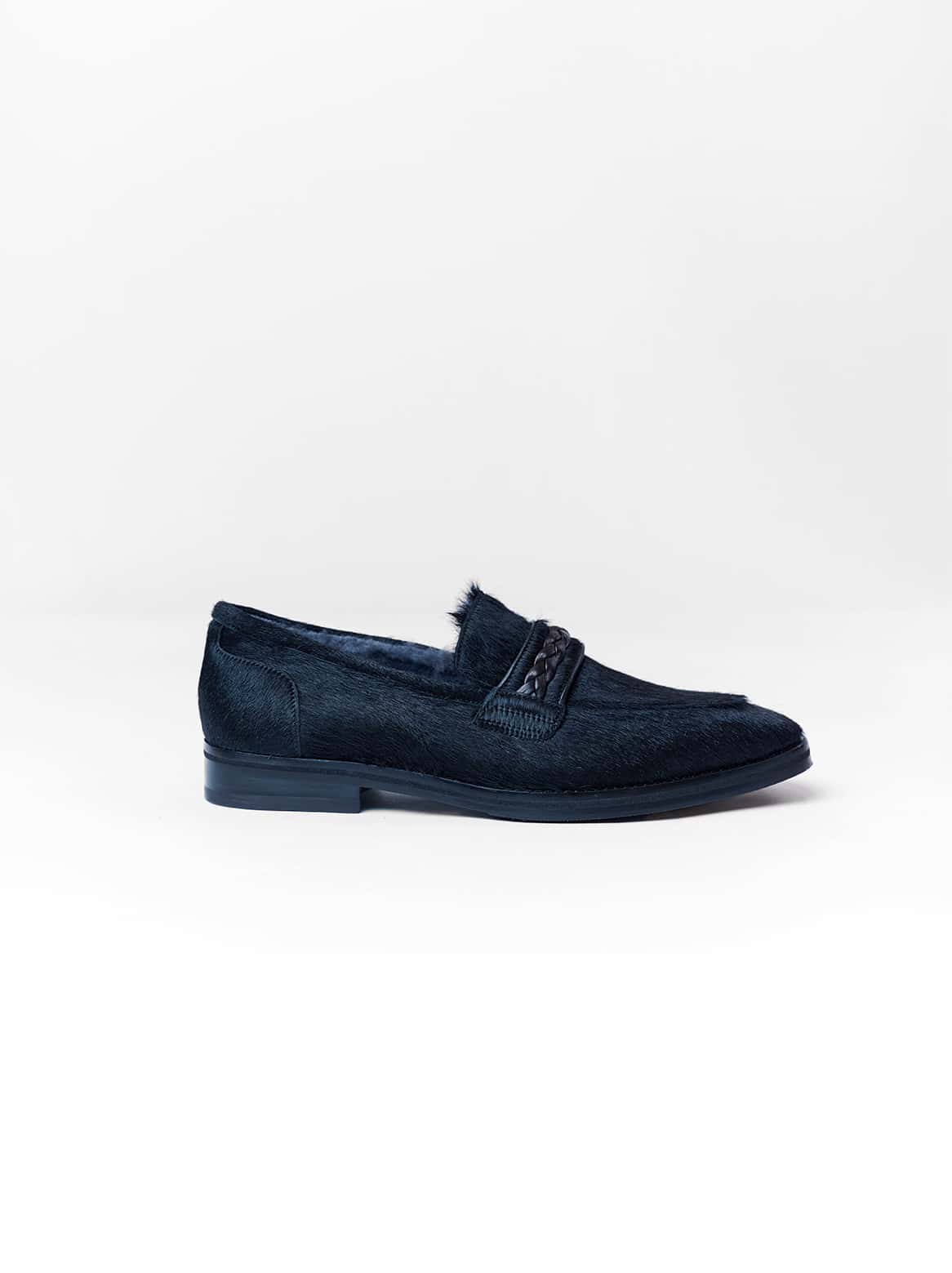 Blaue Cavallino Loafer mit Lammfellfutter