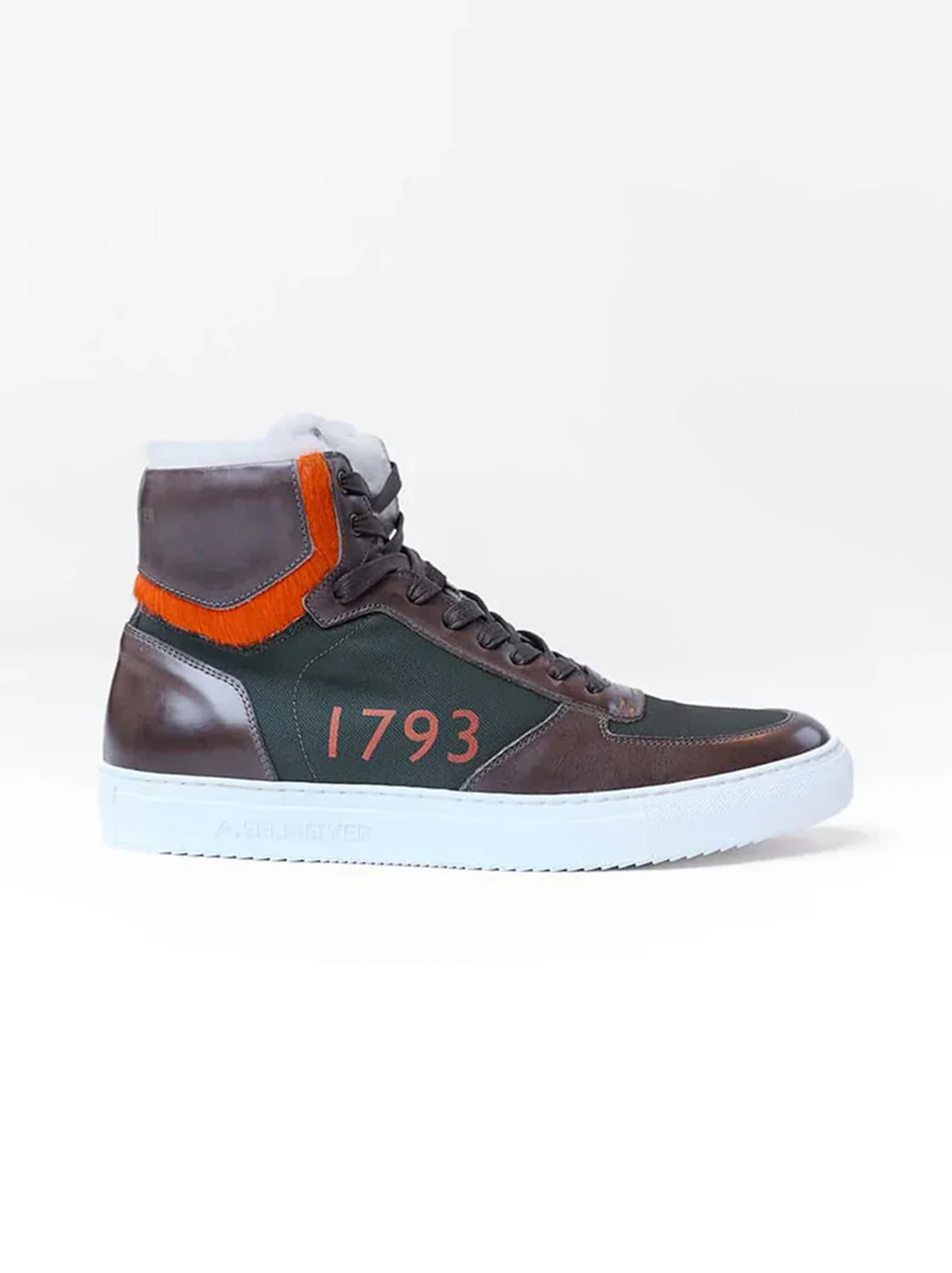 Luca High-Top Sneaker 1793 in Braun mit orangenen Details – Seitenansicht außen