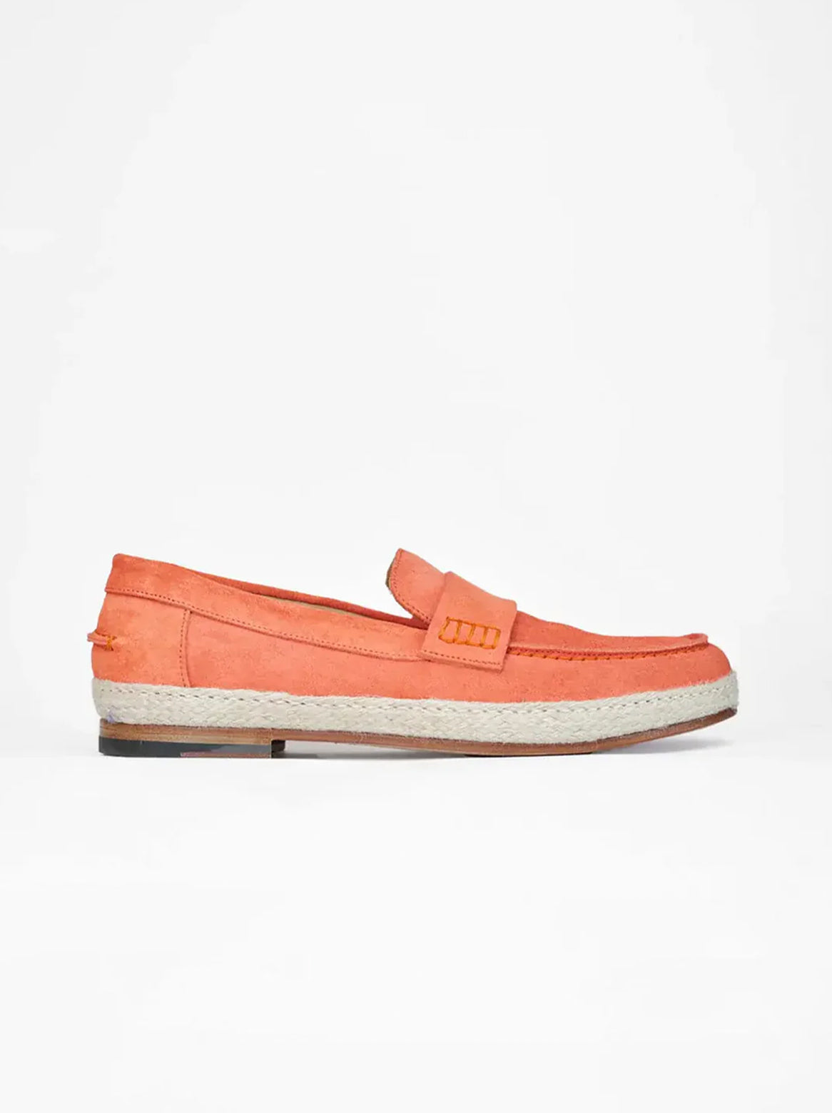 Capri Espadrilles in Orange – Seitenansicht aus Veloursziegenleder mit Jutekante